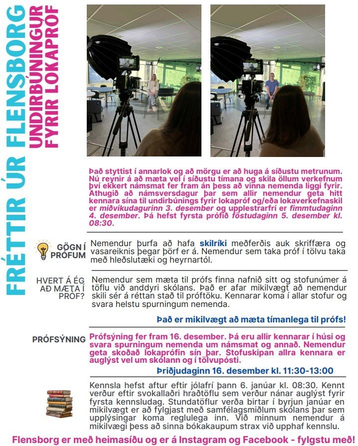 Fréttir úr skólastarfinu - Flensborgarfréttir með upplýsingum um dagana framundan og próftímabilið